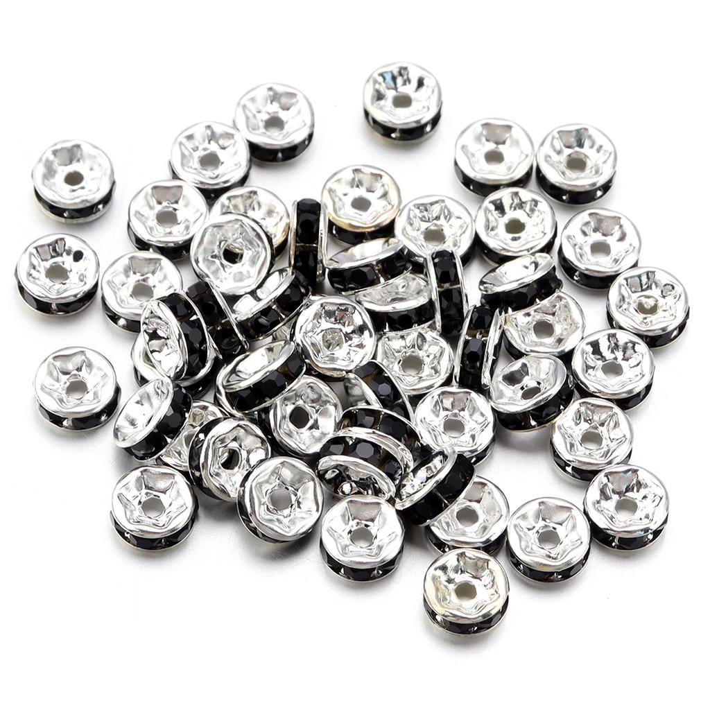 50pcs/lot Colorful Metal Round Rhinestone Rondelle Crystal Beads Loose Spacer Beads For Jewelry Making DIY Bracelet Necklace