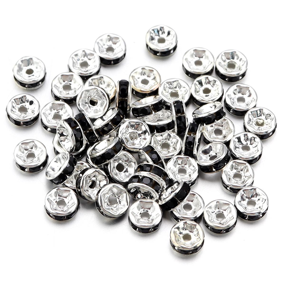 

50pcs/lot Colorful Metal Round Rhinestone Rondelle Crystal Beads Loose Spacer Beads For Jewelry Making DIY Bracelet Necklace 4mm