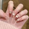 Cute KT Skin-Brightening Cat Eye Handmade French Nails with Fragrant Style and Sparkle Bow