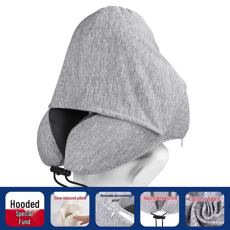 Particle U-Shaped Hooded Neck Pillow: Multi-functional, Light-Blocking, Breathable, for Airplane Nap & Lumbar Support