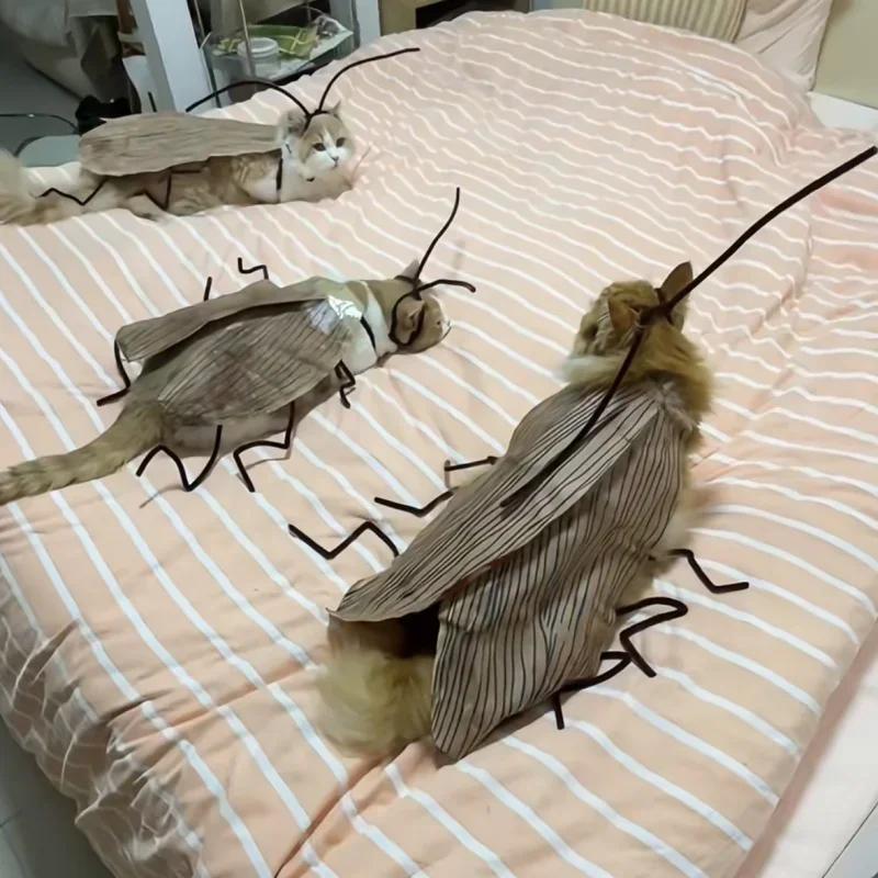 1PC Realistic Cockroach Cat Costume with Detachable Wings Funny Cockroach Clothing for Cat Cosplay Dress Up DIY Material Pack
