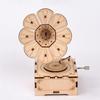 3D Wooden Jigsaw Puzzle Phonograph Music Box, DIY Petal Trumpet Model, Wind-up Music Box, Retro Music Gift Assembly Kit
