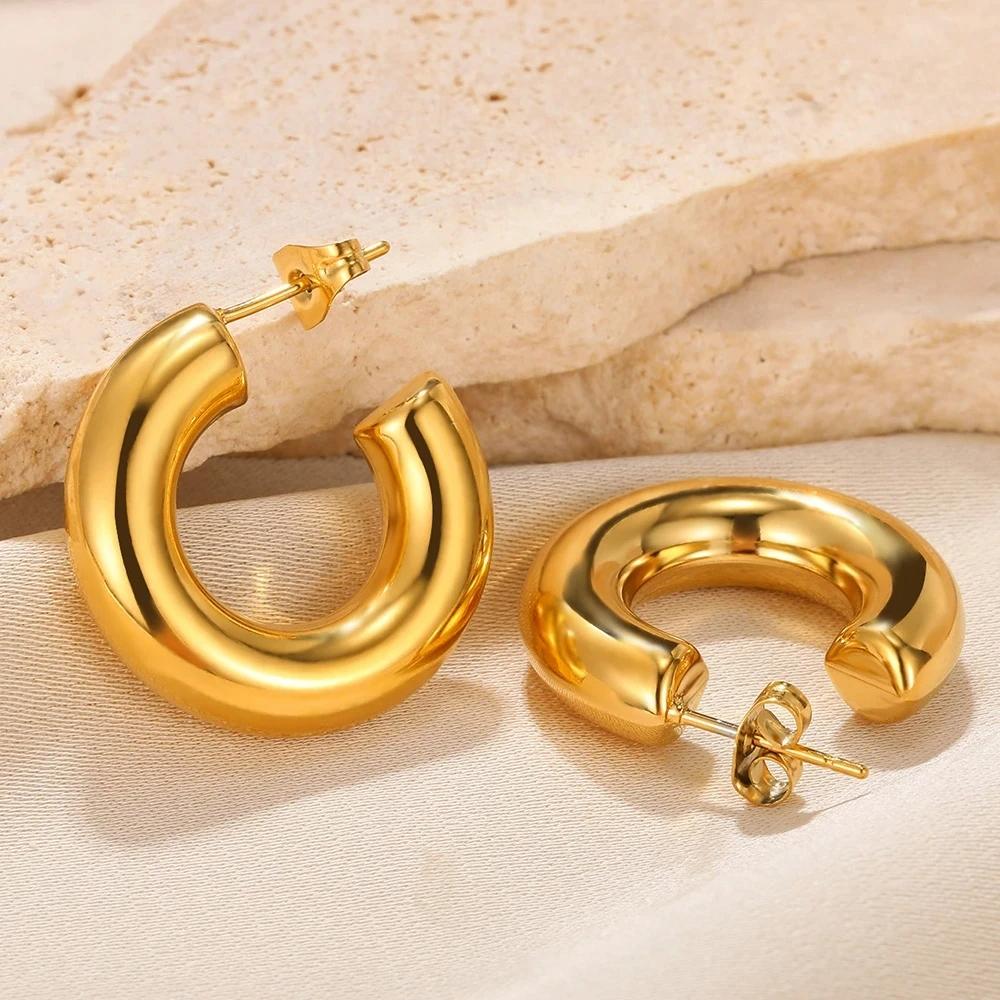 Vintage Double Geometric Earrings For Women Stainless Steel Gold Color Chunky Earring Female  Party Jewelry Gift BFF