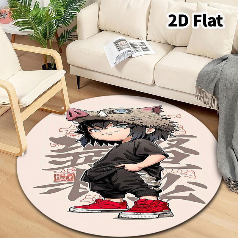 Demon Slayer Kimetsu No Yaiba Round Area Rug Carpet Rug For Living Room Bedroom Sofa Playroom Decor Nonslip Floor Mat