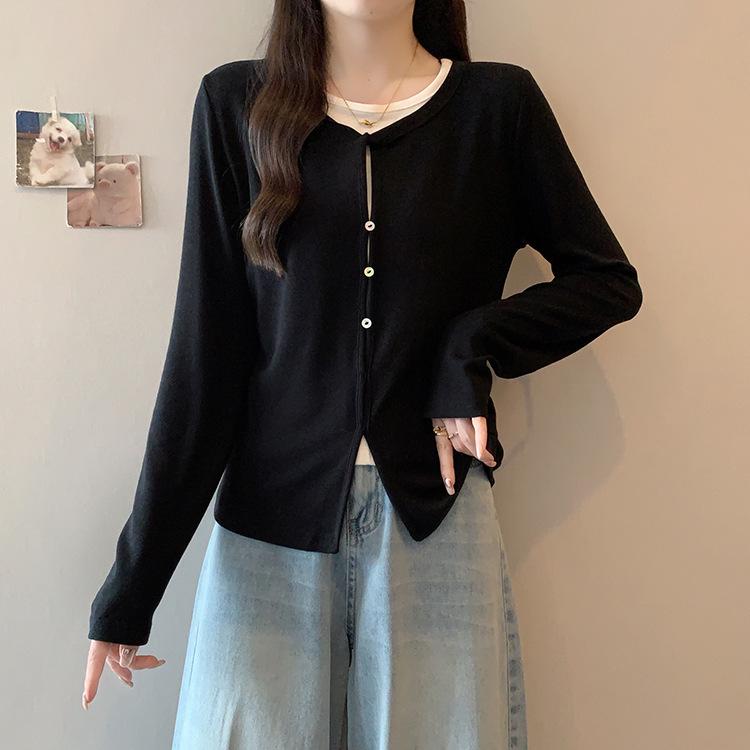 

New Plus Size Women s Versatile Color Block Long Sleeve Top 4XL