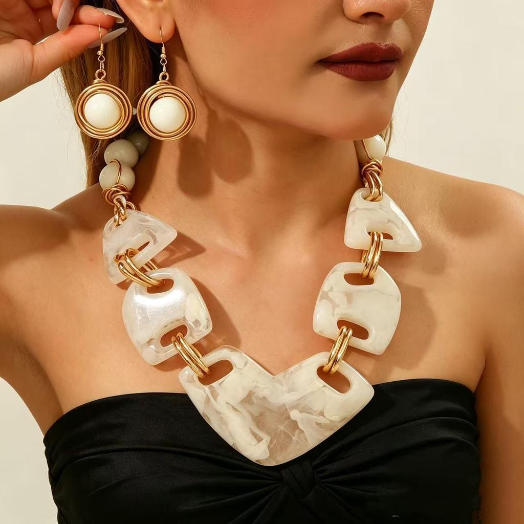 Exaggerated Geometric Irregular Resin Necklace Earring for Women's Jewelry Set