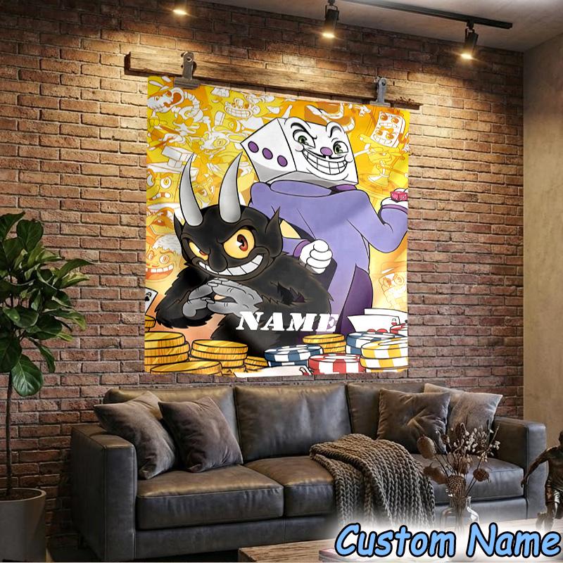 Custom Name Tapestry Cartoon Cup Tapestry, Unique Design Tapestry, Suitable for Bedroom,Livingroom, Playroom,Heartwarming Fan Holiday Gifts