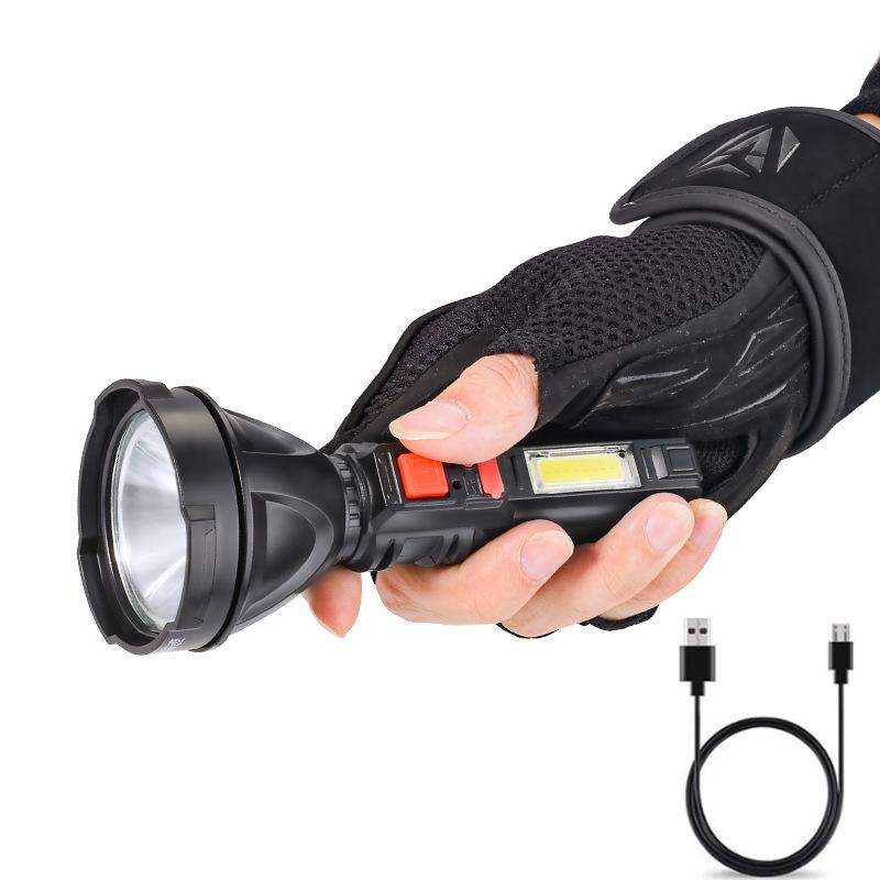 Outdoor Portable LED COB Dual Light Source Flashlight Super Bright Long-Range Tactical Torch USB Rechargeable Emergency Lantern