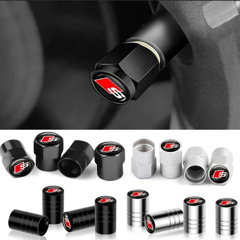 For Audi 8P 4Pcs 3D Metal Wheel Tire Valve Caps Dust-proof Cover For Audi TT A3 Q3 A6 C6 Q5 Q2 A7 RS Sline S5 S4 A4 B9 A5 Q7 Car Accessories