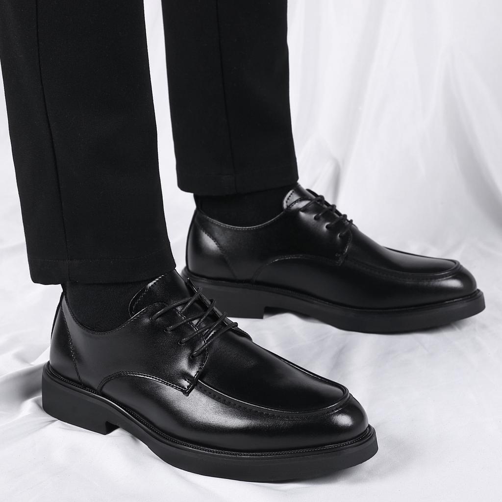 British business dress wedding groom leather shoes men's Korean version autumn black leather breathable inner height increase casual shoes