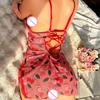 Sexy Pure Desire Erotic Slim Fit Short Dress Deep V Sleeveless Dress Pajamas Lace Patchwork Camisole Dress