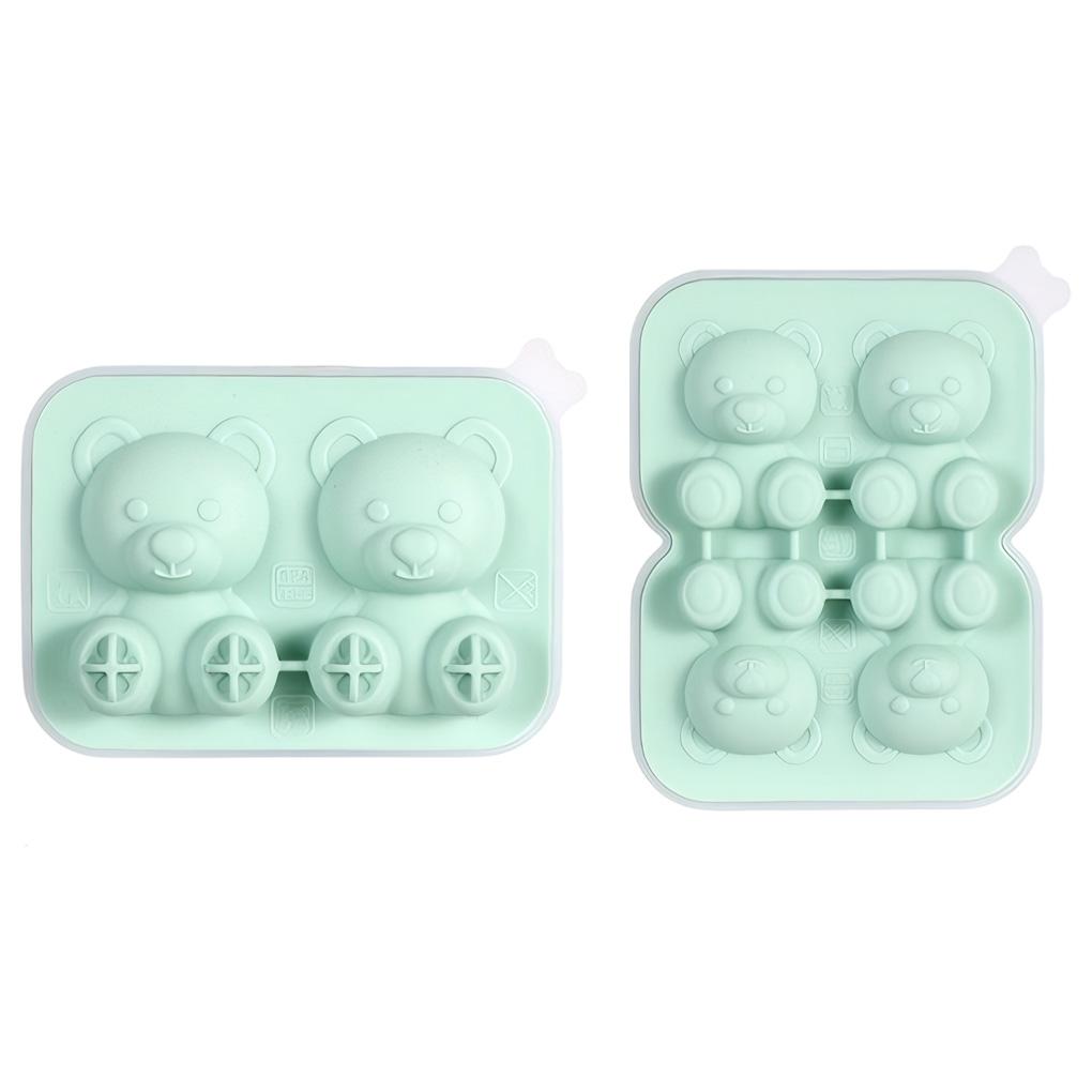 2/4Grids Cute Bear Ice Cube Tray Flexible Food Grade Silicone Ice Cube Mold Ice Trays For Freezer