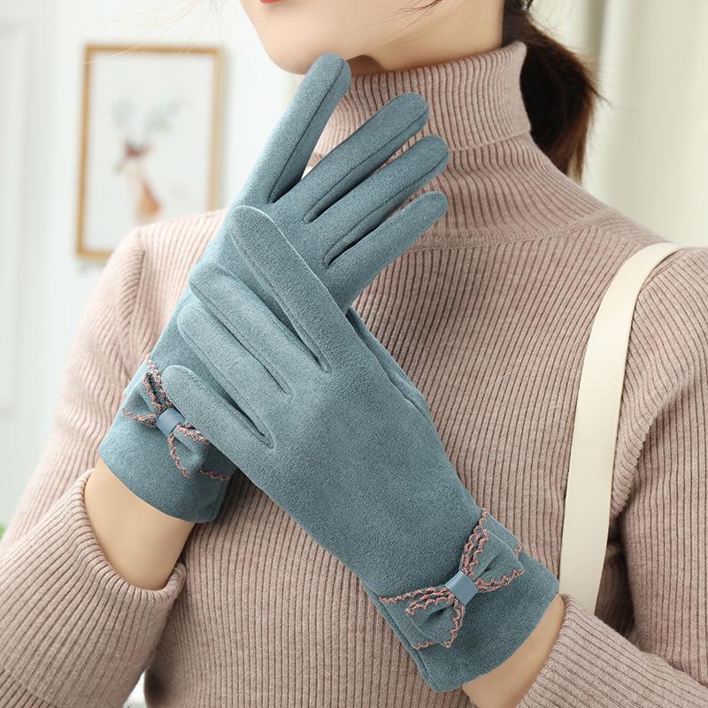 Women's Autumn/Winter Korean Style Velvet Touchscreen Gloves - Cute & Warm for Cycling/Driving