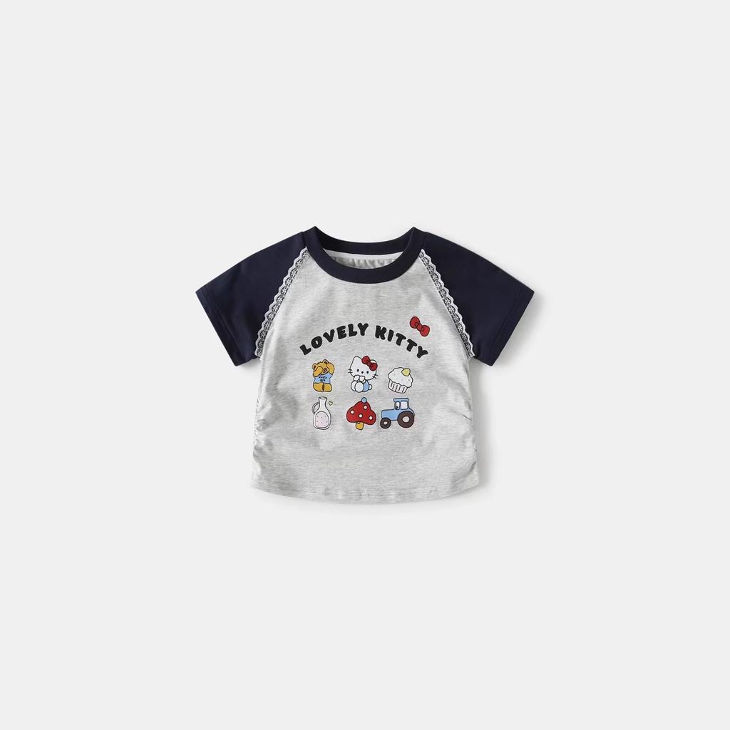 Girls Summer Lightweight Short Sleeve T Shirt Cute Cartoon Print Sweet Top