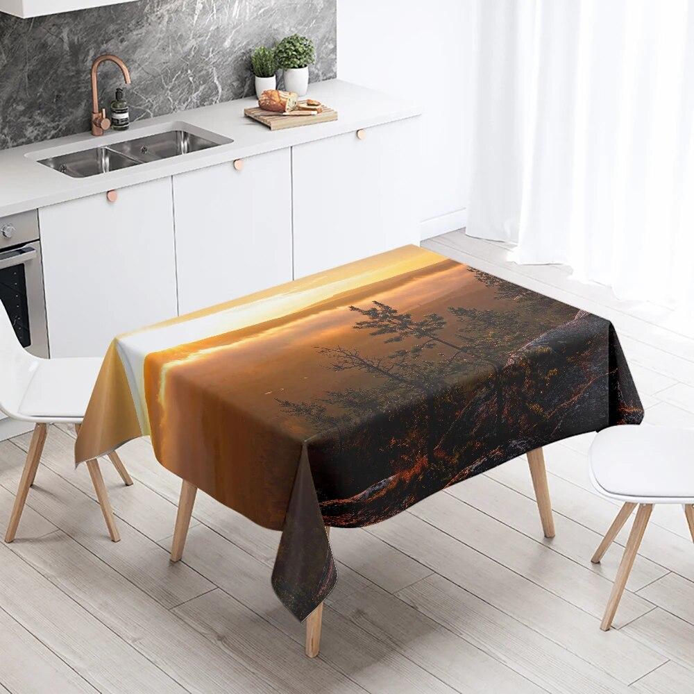 Sunrise Sunset Scenery Tablecloth Restaurant Table Decoration Stain Resistant Waterproof Rectangular  Home