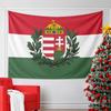 A Crest with a Crown, Branches, and Stripes On a Tricolor Background. Patterned Tapestry for Bedroom and Living Room Home Decor