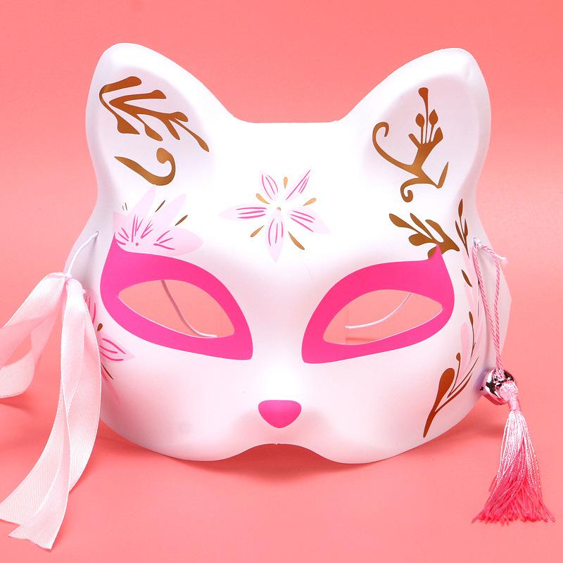 Pink Sakura Cute Princess Dress Up Show Half Face Cat Face Mask Japanese Anime Festival Masquerade Fox Mask