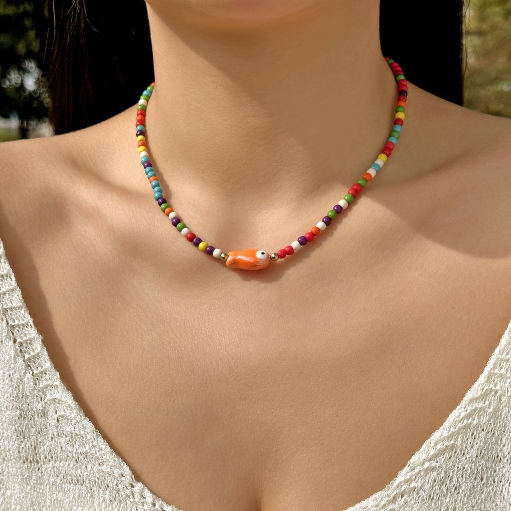 Bohemian Style Ceramic Fish Beaded Necklace Colorful Lightweight Collarbone Chain Jewelry For Women