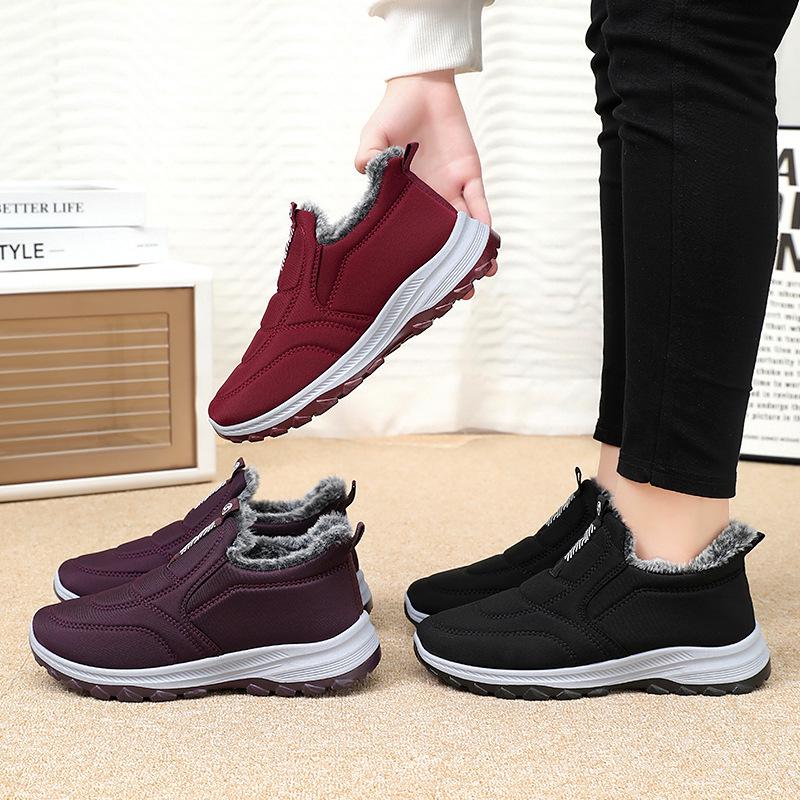 Bottines en coton doublées polaire pour femmes - À enfiler, Épaissies, Grande taille, Style couple, Chaussures d'hiver pour maman âgée