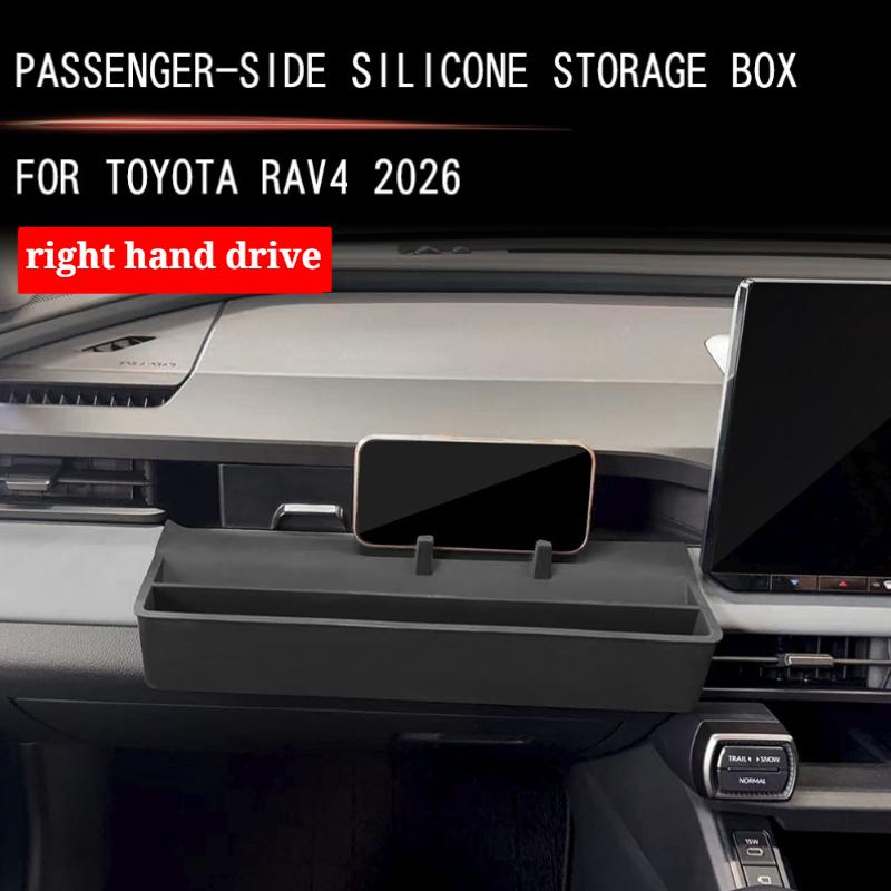 For Toyota Rav4 2026 ABS Black Car Co-pilot Drawer Storage Box Silicone Storage Box Tray Phone Holder Interior Car Accessories