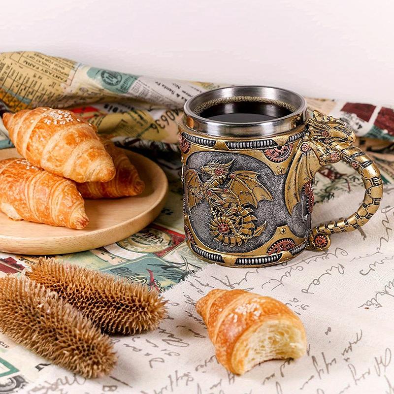 Ortaçağ Steampunk Ejderha Kupa Rönesans Mekanik Ejderhalar Bira Bardağı Tankard Paslanmaz Kahve Fincanı Babalar Günü Hediyesi