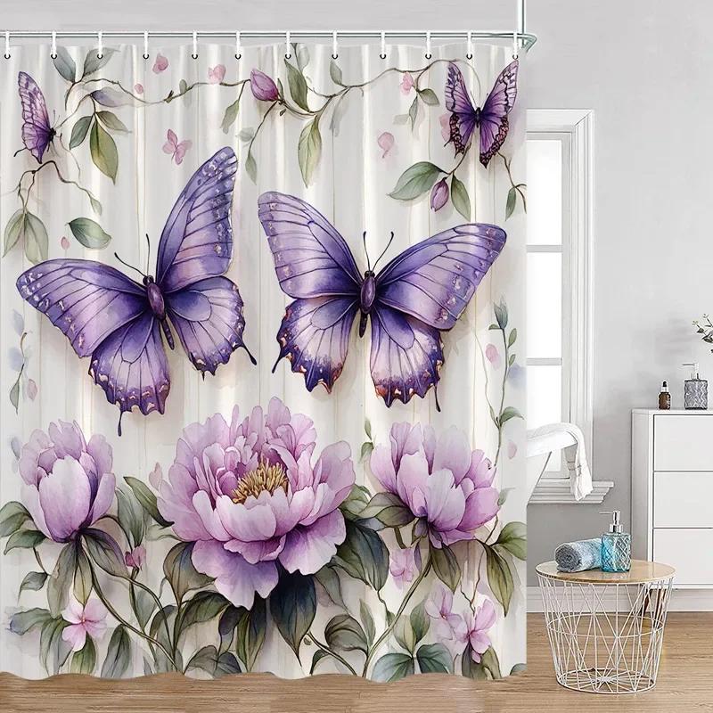 Romantic Rose Shower Curtain - Vibrant Floral & Butterfly Designs for Elegant Bathroom Décor, Waterproof, Easy Care & Soft Touch