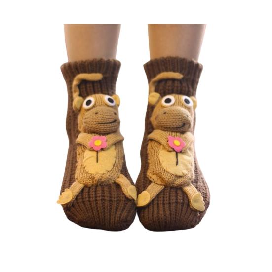 1 Pair Knitted Animal Socks Autumn Winter Thick Warm Knitting 3D Animal Doll Mid-calf Socks Women Stretch Home Floor Carpet Sleeping Socks