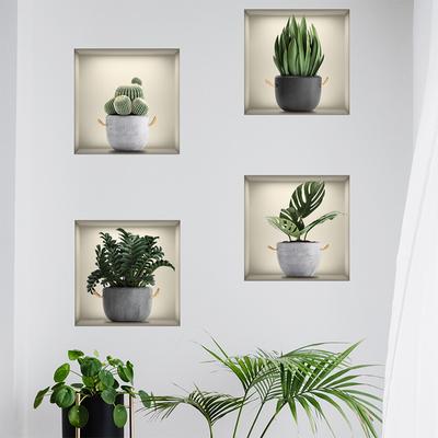 Adesivo decorativo da parete per soggiorno con carta da parati in vaso con pianta verde finta finestra