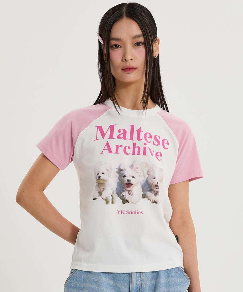 WAIKEI Maltese Archive Raglan Short Sleeve T-Shirt Light Pink