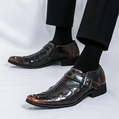 Zapatos Chelsea de Cuero con Remaches de Corte Bajo para Hombre de Nueva Marca de Moda Otoño Charol Zapatos de Cuero de Bloque de Punta con Hebilla para Hombre