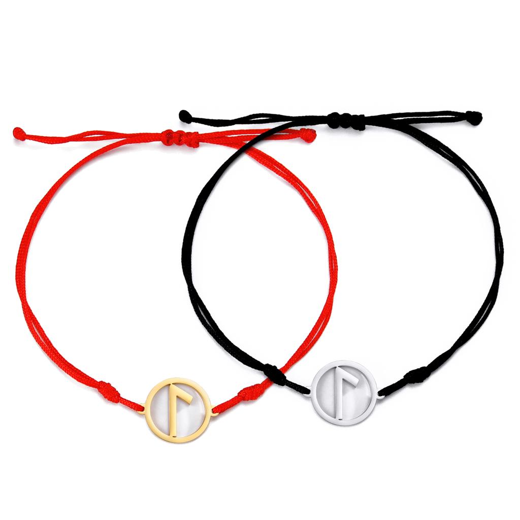 Dawapara Norse Runes Bracelet Elder Futhark Rune Charm Adjustable Rope Bracelet Stainless Steel Viking Jewelry