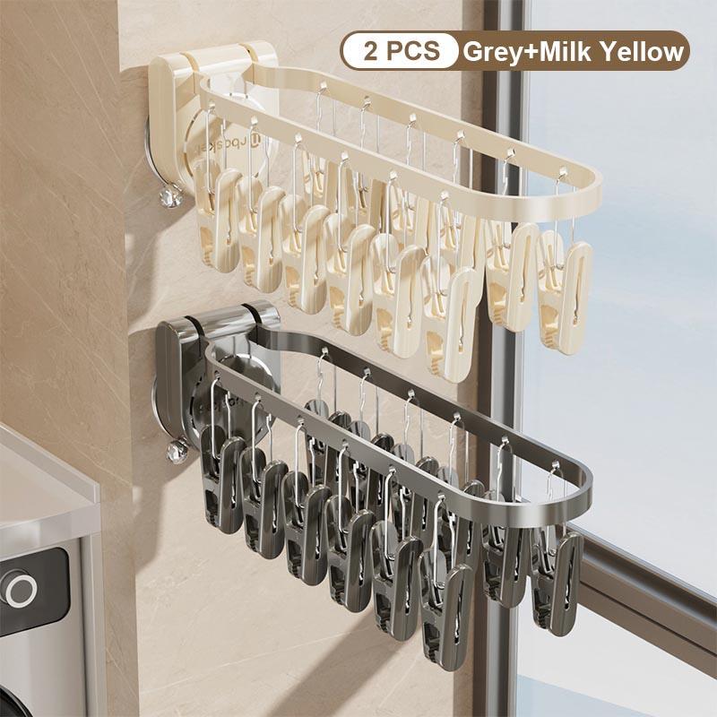 Balcony Drying Rack Folding And Rotating No Punching Suction Drinking Cup Wall Mounted Sock Rack Home Use Storage Durable