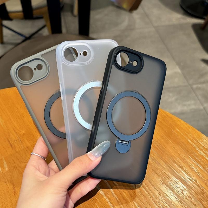 Shockproof Magnetic Kickstand Plastic Matte Transparent Phone Case For iPhone17E 16E 17E Case With Holder Stand Cover