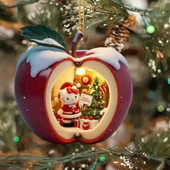 Christmas Ornament Cartoon Anime Cat In Red Fruit Christmas Tree Ornament 2D Acrylic Hanging Pendant for Holiday Home Decor