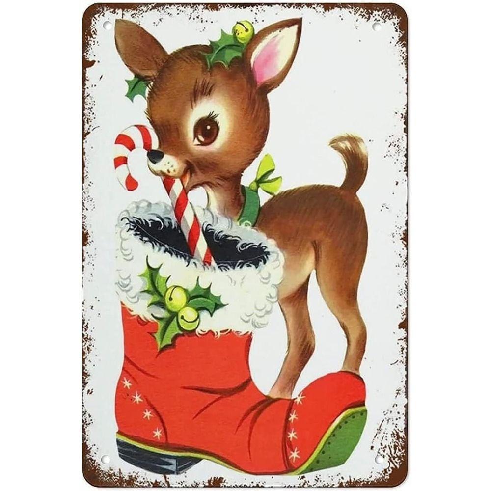 Metal Tin Sign Watercolor Christmas Tree Retro Wall Decor 20x30cm