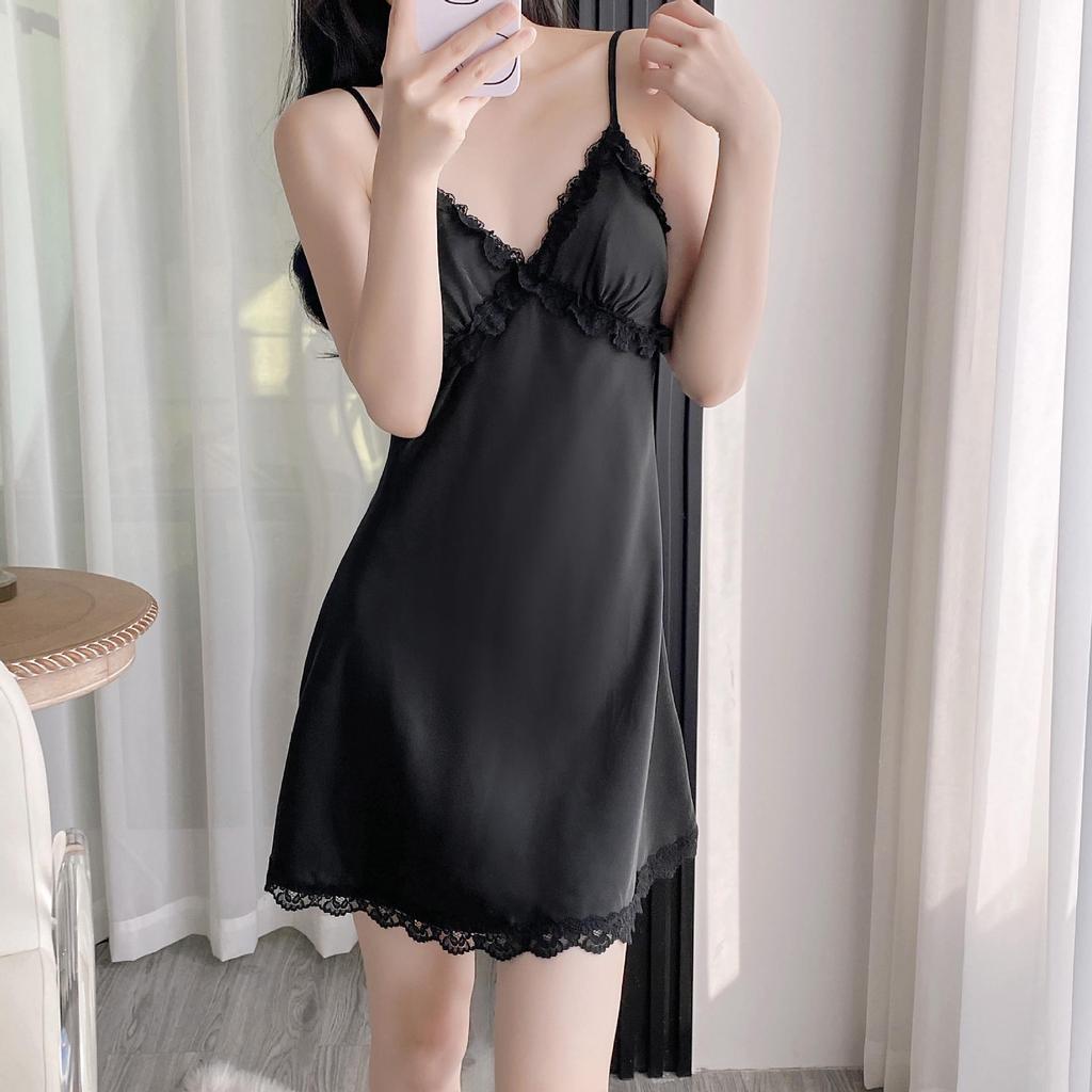 Elegant Lace Ice Silk Two-Piece Camisole Nightgown & Robe Set for Women - Spring/Summer