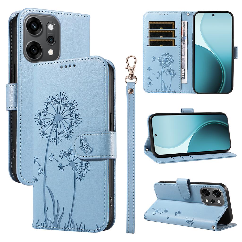For Oppo Reno14 Pro 5G (China)/Oppo Reno14 Pro 5G (Global) Leather Wallet Case with Strap Dandelion Imprint Phone Stand Cover