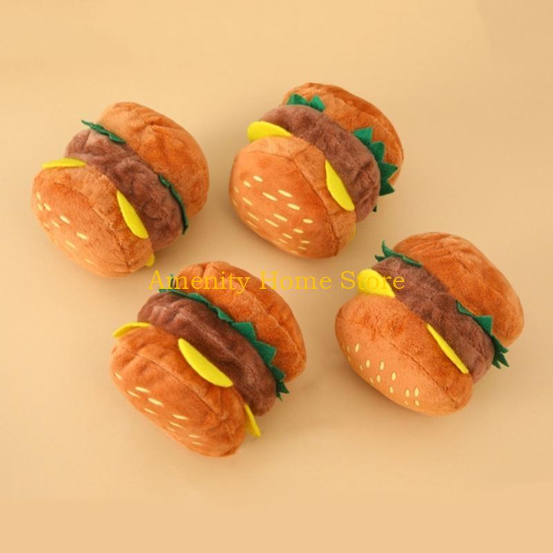 F26C Dog Squeak Toy for Pet Dogs Biteable Plush Toy Dog Chewing Toy Squeeze Hamburger Bone Toy Biting Resistant Cats Soft Toy