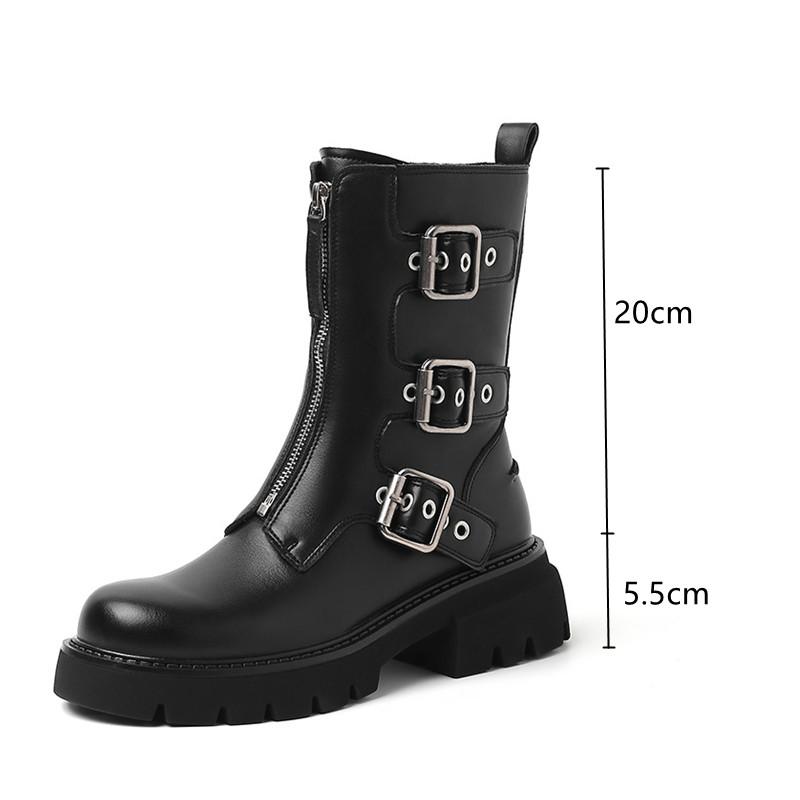 

Модные ботильоны из кожи на массивном каблуке с заклепками Женские Осенне-зимние Ботинки Панк Мотоциклетные Ботинки Обувь на высокой платформе 40 чёрный