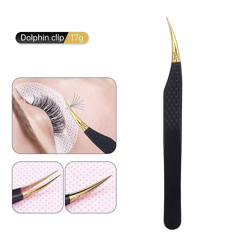 Black Gold Pattern Stainless Steel Eyelash Tweezers for Precision Eyelash Extension