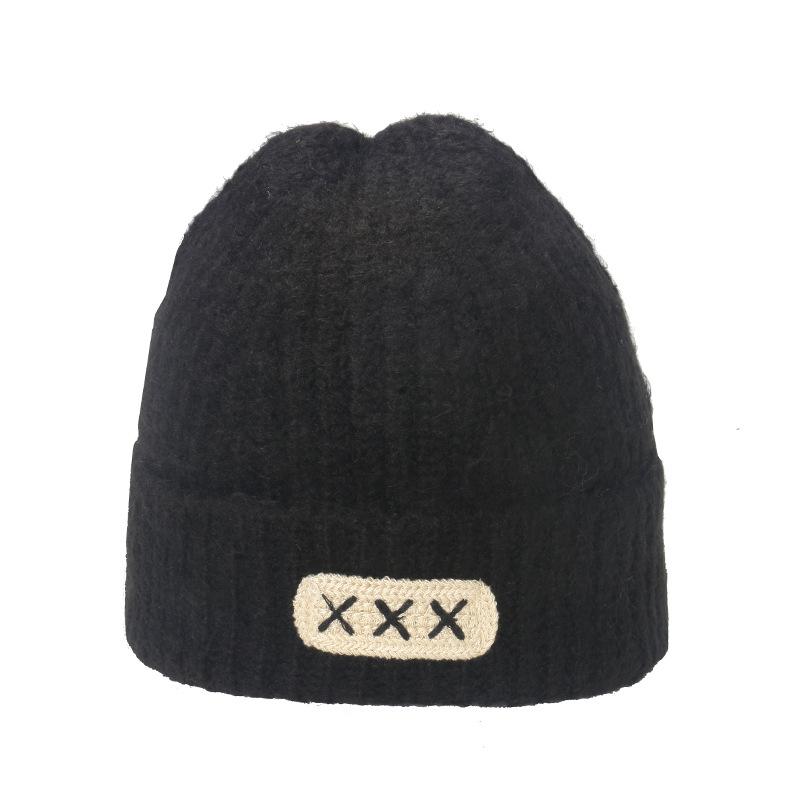

Japanese cloth label XXX wool hat women s autumn and winter warm Korean version versatile knitted hat men s face small knitted hat M（56-58cm） чёрный