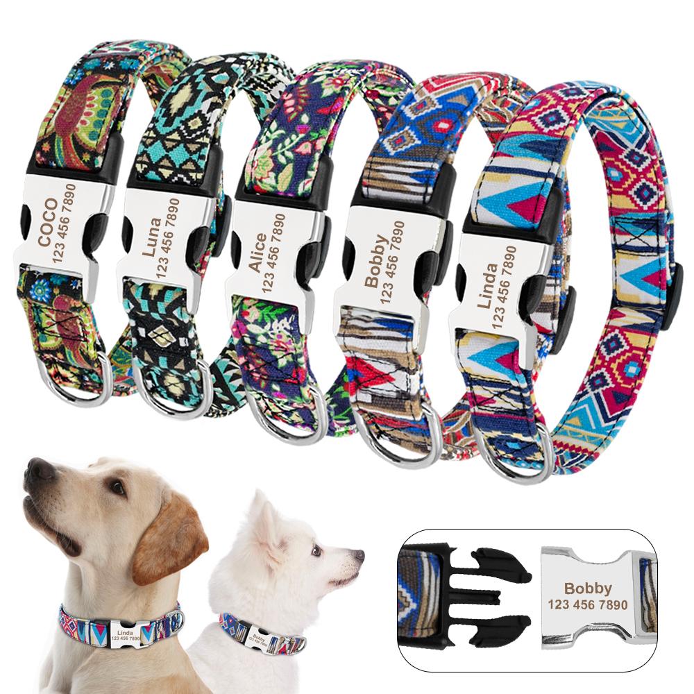 Hundehalsband mit individueller Gravur, personalisiertes Hundehalsband aus Nylon mit Hundemarke, bedrucktes Namensschild für Welpen und Katzen, ID-Halsbänder für kleine und große Hunde