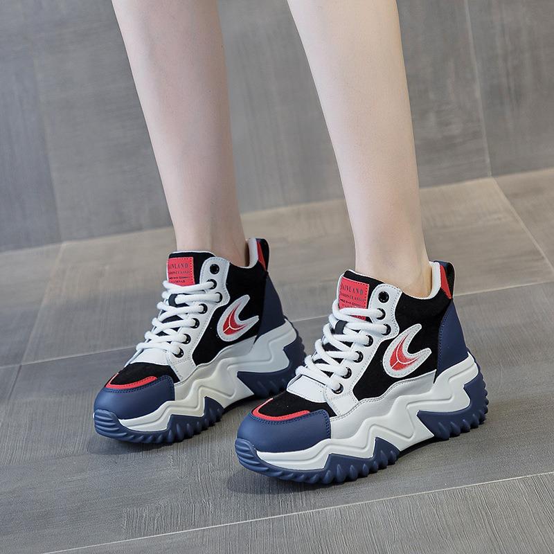 791 Inner Height Increase 7 Leather Little White Shoes for Women's Autumn and Winter New Versatile Thick-soled Pine