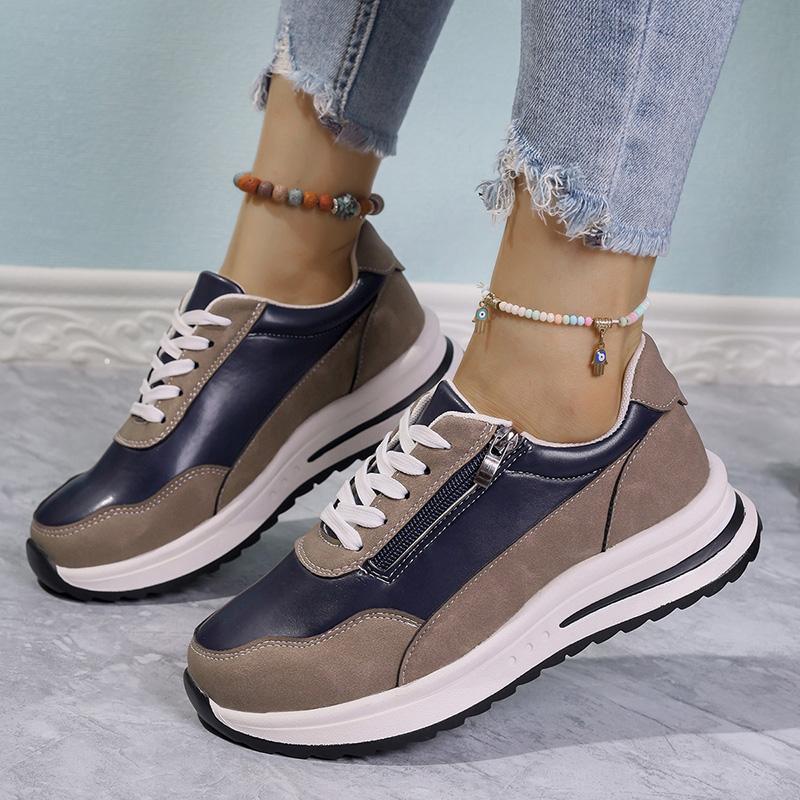 Mix Color Chunky Sneakers Women Spring Zipper Decor Platform Sport Shoes Woman Non-slip Thick Sole Running Shoes