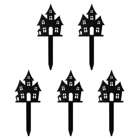 Halloween Gartenstecker 5 Stück Pflanzstecker, Acrylschild für Außenbereich Garten Rasen Hinterhof, Pflanzen Dekorationen Geisterhaus Schwarze Katze Silhouette Kunst Dekor