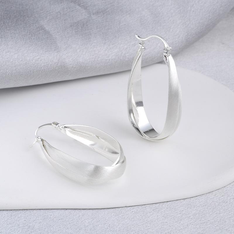 Retro Metal Hoop Earrings, Matte Brushed Finish, Minimalist Huggie Earrings, Designer Jewelry