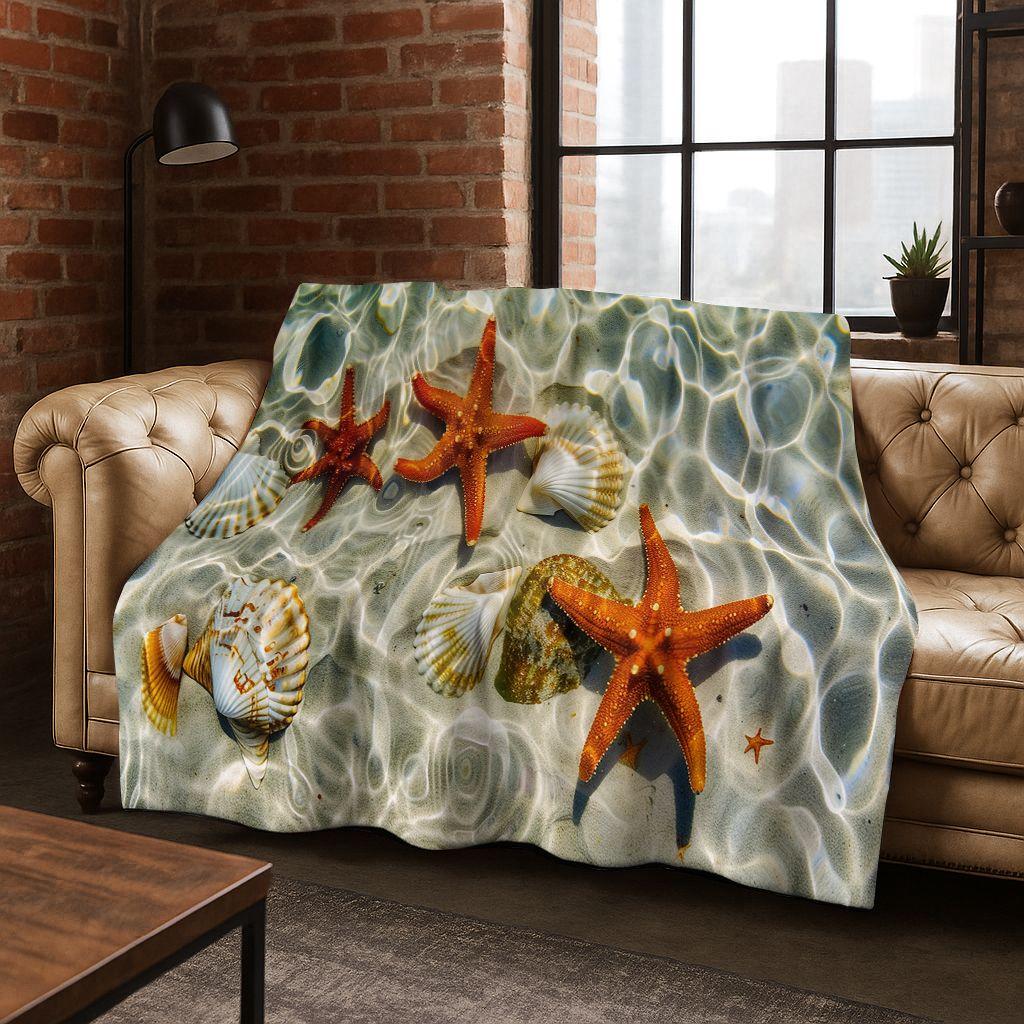 Traum Seestern Muschel Tropischer Strand Seestern Kunst Flanell Decke, Gemütliche Weiche Überwurfdecke für Zuhause Schlafzimmer Bett Sofa Abdeckung Geschenk