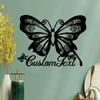 Butterfly Metal Wall Sign, Personalized Name Plate, Floral Garden Decor, Mother's Day Gift, Custom Wall Art