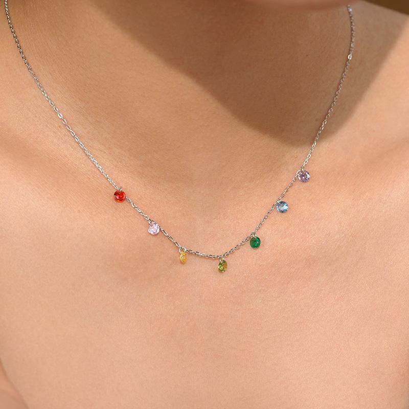 925 Sterling Silver Duhový Visací Zirkon Vícebarevný Kapka Přívěsek Náhrdelník pro Ženy Šperky