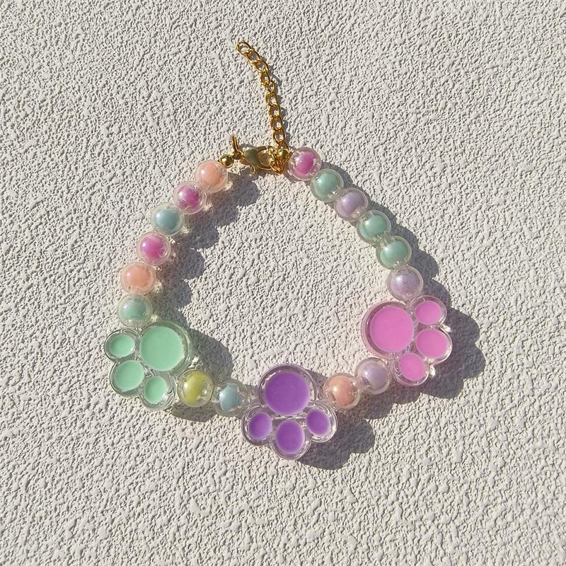 Pet necklace Colorful mixed-color flower pendant Beaded cat cat dog collar collar European and American sweet princess